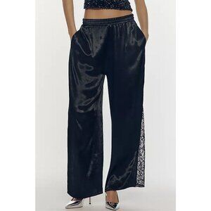 Anthropologie Lace Insert Wide Leg Pull On Pants High Rise Women's Size M Black